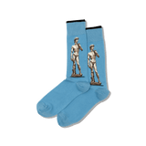 Blue socks with statues of David on a dark gray background