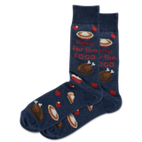 Navy blue socks with food-themed designs and text on a white background thumbnail