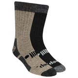 Two pairs of black and gray socks on a white background