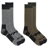 Two pairs of socks, one gray and one brown, with black accents on a white background. thumbnail