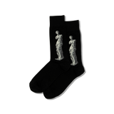 Black socks with white statue design on a white background thumbnail