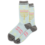 Light blue socks with Menorah design and 'eight nights' text on a white background thumbnail