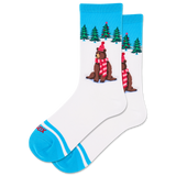 Pair of socks with bear design and blue accents on a white background thumbnail