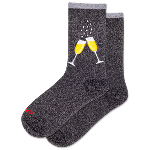 Gray socks with champagne glass design on a white background