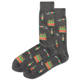 Dark gray socks with beer bottle and glass pattern on a white background thumbnail