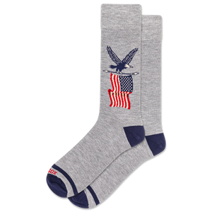 Gray sock with American flag and eagle design on a white background