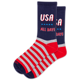 Two socks with 'USA All Day!' text and red, white, and blue design on a white background thumbnail