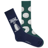 Two pairs of socks with different golf designs on a white background thumbnail