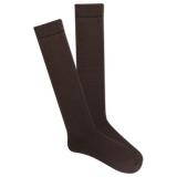 Pair of brown knee-high socks on a white background thumbnail